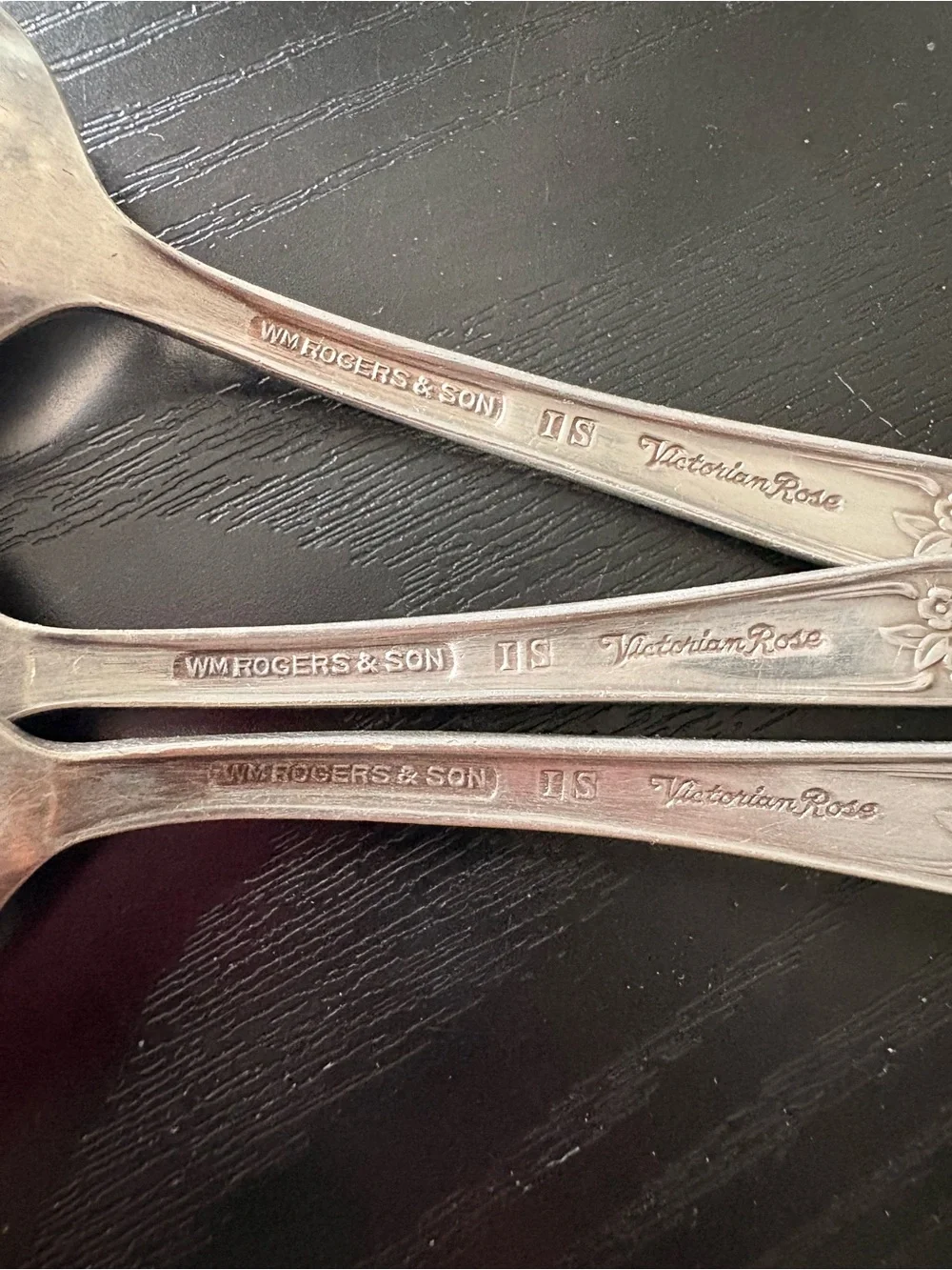 Vintage Wm Rogers & Son Victorian Rose Floral Silver Plated Tea Spoons, Set of 3